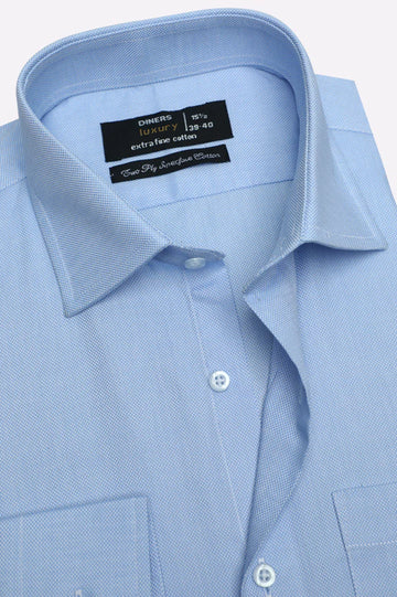 Blue Self Textured Formal Shirt