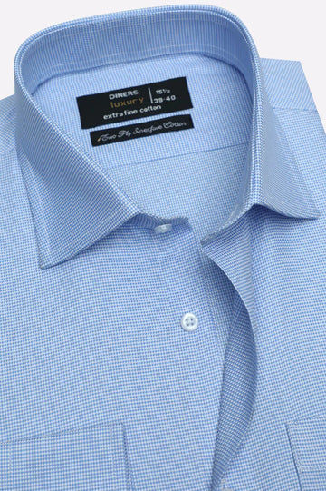 Blue Self Textured Formal Shirt