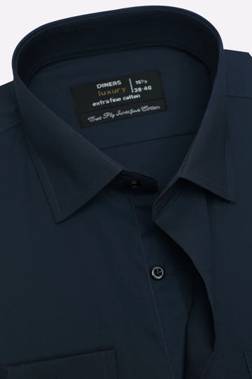 Navy Blue Self Textured Formal Shirt