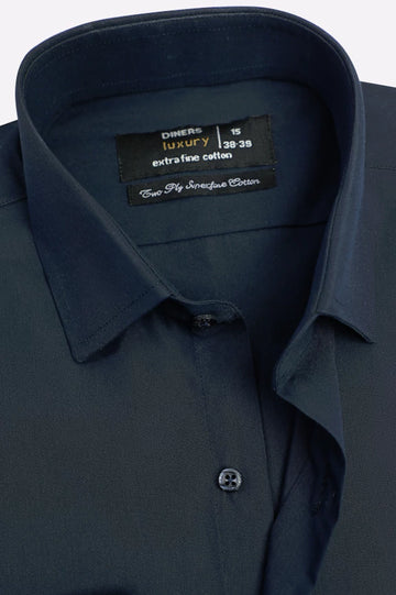 Navy Blue Self Textured Formal Shirt