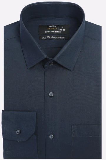 Navy Blue Self Textured Formal Shirt