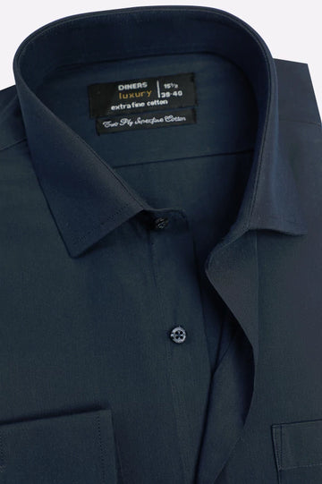 Navy Blue Self Textured Formal Shirt