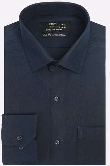 Navy Blue Self Textured Formal Shirt