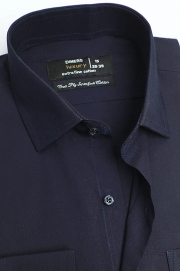 Navy Blue Self Textured Formal Shirt