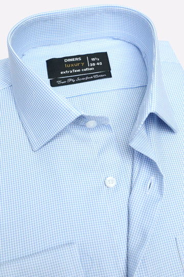 Blue Houndstooth Check Formal Shirt