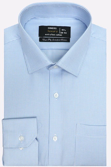 Blue Houndstooth Check Formal Shirt