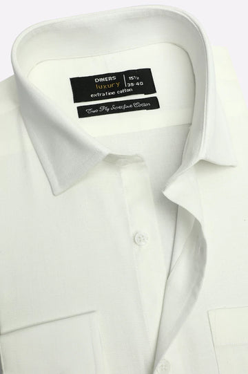 White Self Textured Formal Shirt