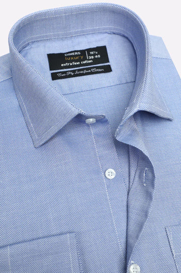 Blue Self Textured Formal Shirt