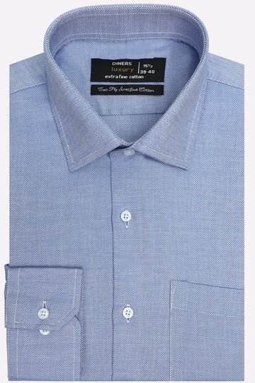 Blue Self Textured Formal Shirt