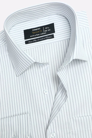 White Hairline Stripe Formal Shirt