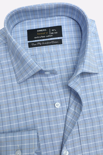 Blue Tattersall Check Formal Shirt