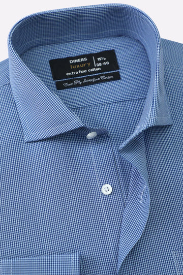 Blue Houndstooth Check Formal Shirt