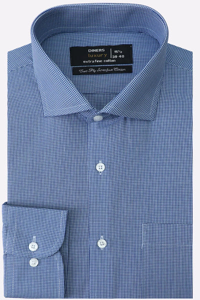 Blue Houndstooth Check Formal Shirt