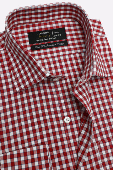 Red Gingham Check Formal Shirt