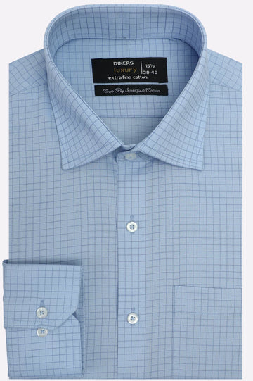 Blue Windowpane Check Formal Shirt