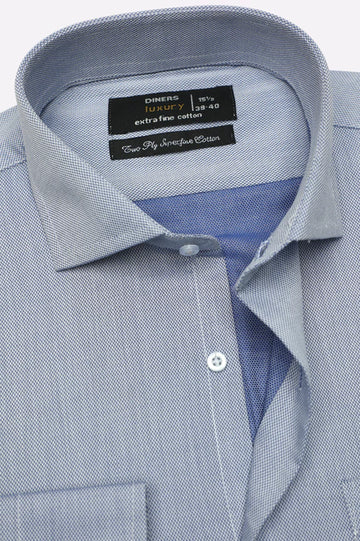 Blue Self Textured Formal Shirt