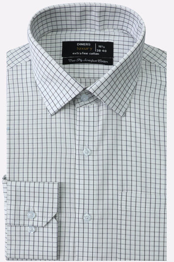 White Windowpane Check Formal Shirt