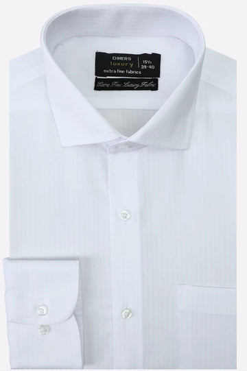 White Self Stripes Formal Shirt