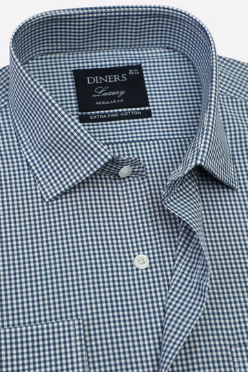 Blue Mini-Check Formal Shirt