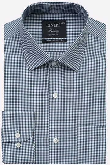 Blue Mini-Check Formal Shirt