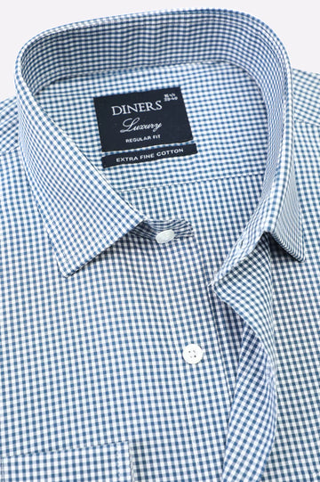 Blue Mini-Check Formal Shirt