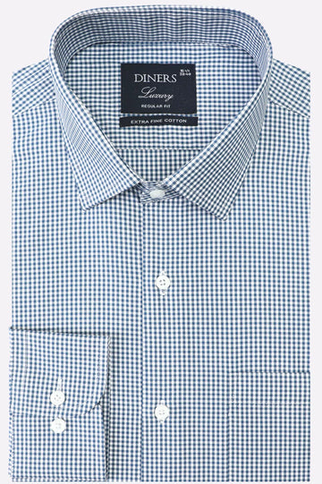 Blue Mini-Check Formal Shirt
