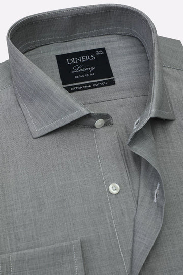Grey Self Textured Formal Shirt