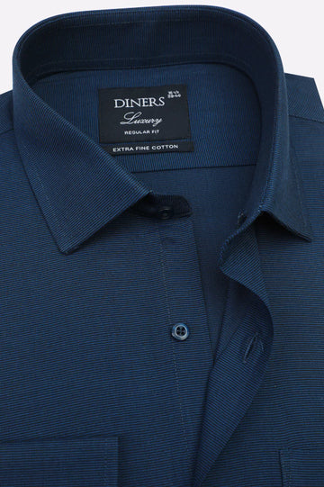 Navy Blue Self Textured Formal Shirt
