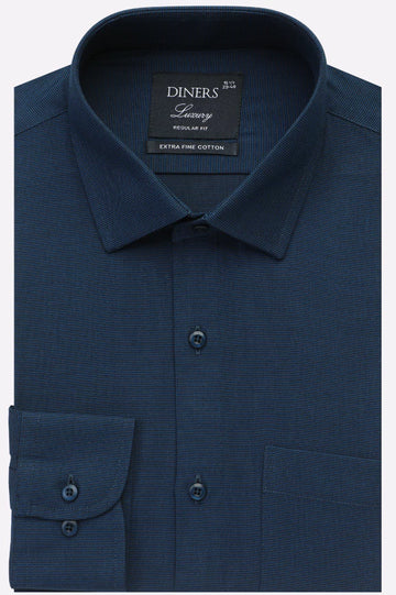 Navy Blue Self Textured Formal Shirt