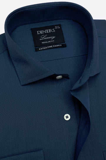 Dark Blue Self Textured Formal Shirt