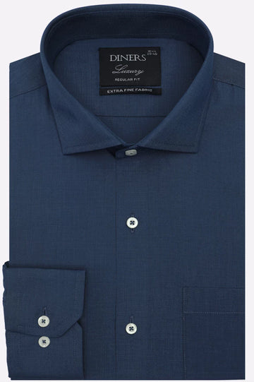 Dark Blue Self Textured Formal Shirt