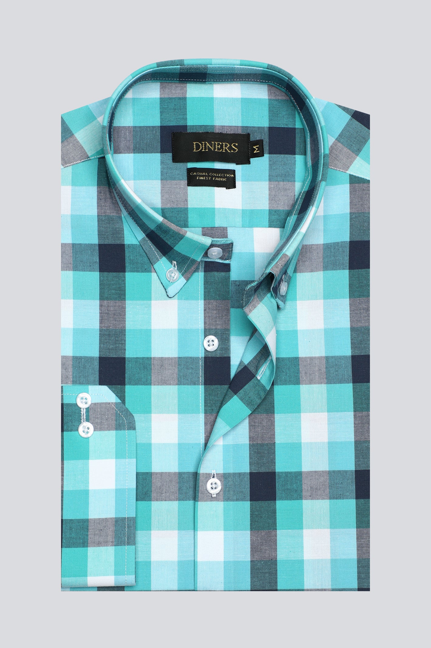 Aqua Gingham Check Casual Shirt From Diners