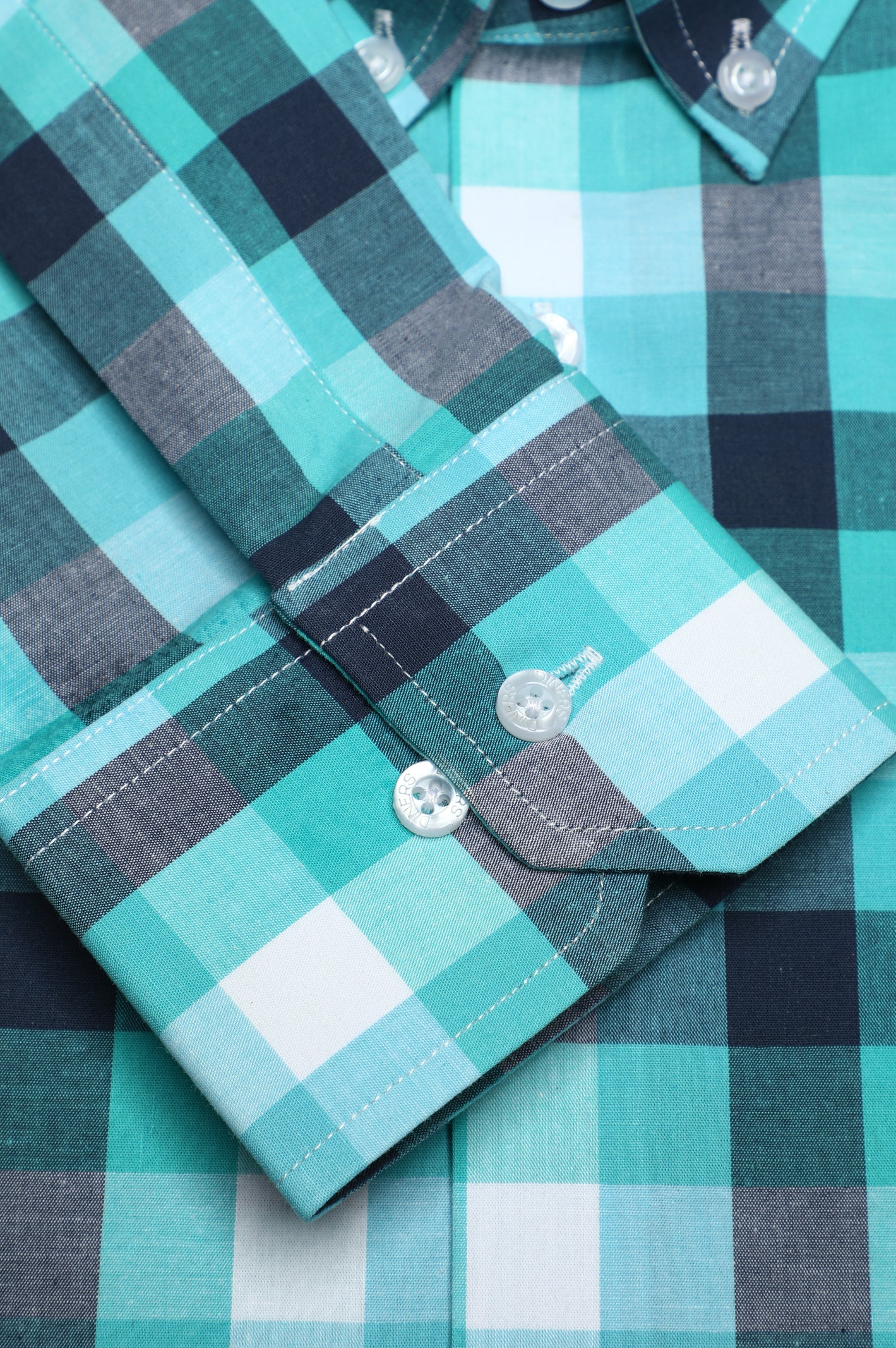 Aqua Gingham Check Casual Shirt From Diners