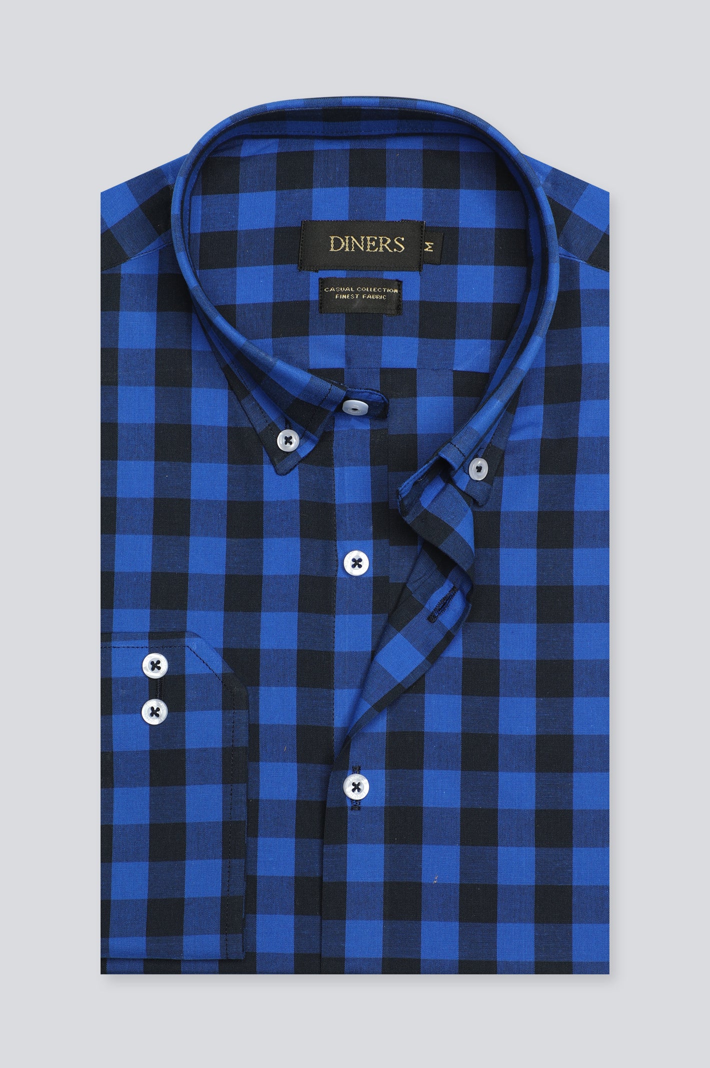 Royal Blue Gingham Check Casual Shirt From Diners