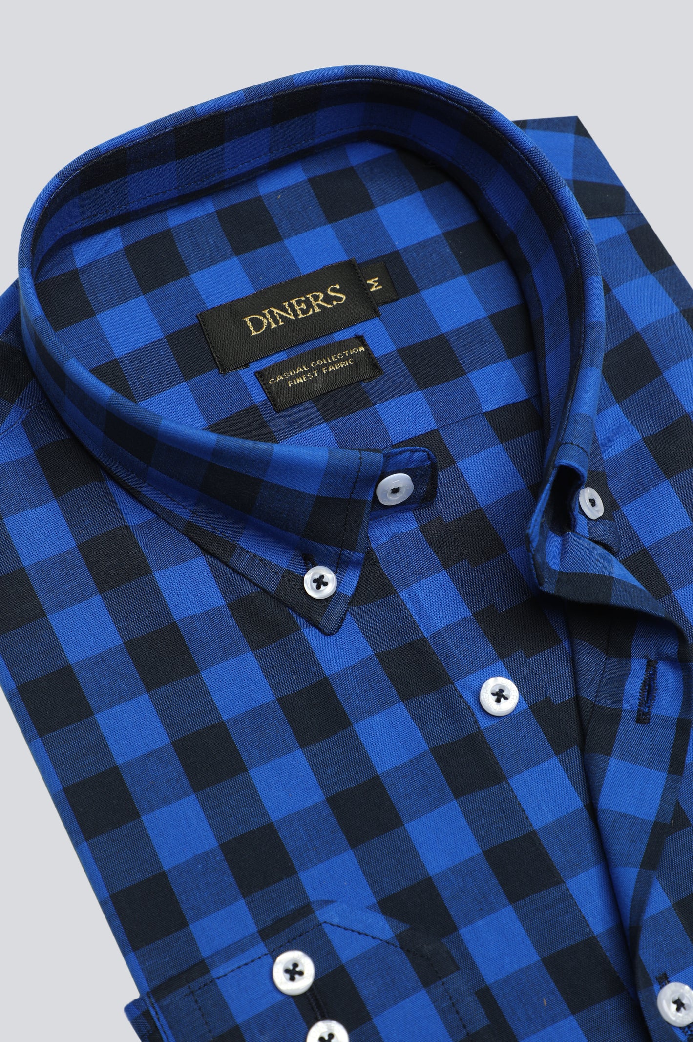 Royal Blue Gingham Check Casual Shirt From Diners