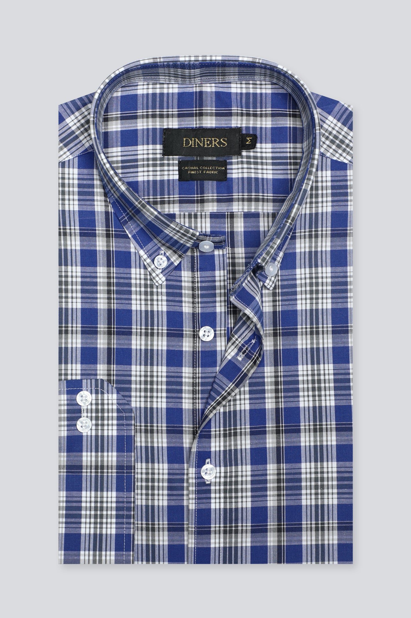 Royal Blue Tattersall Check Casual Shirt From Diners