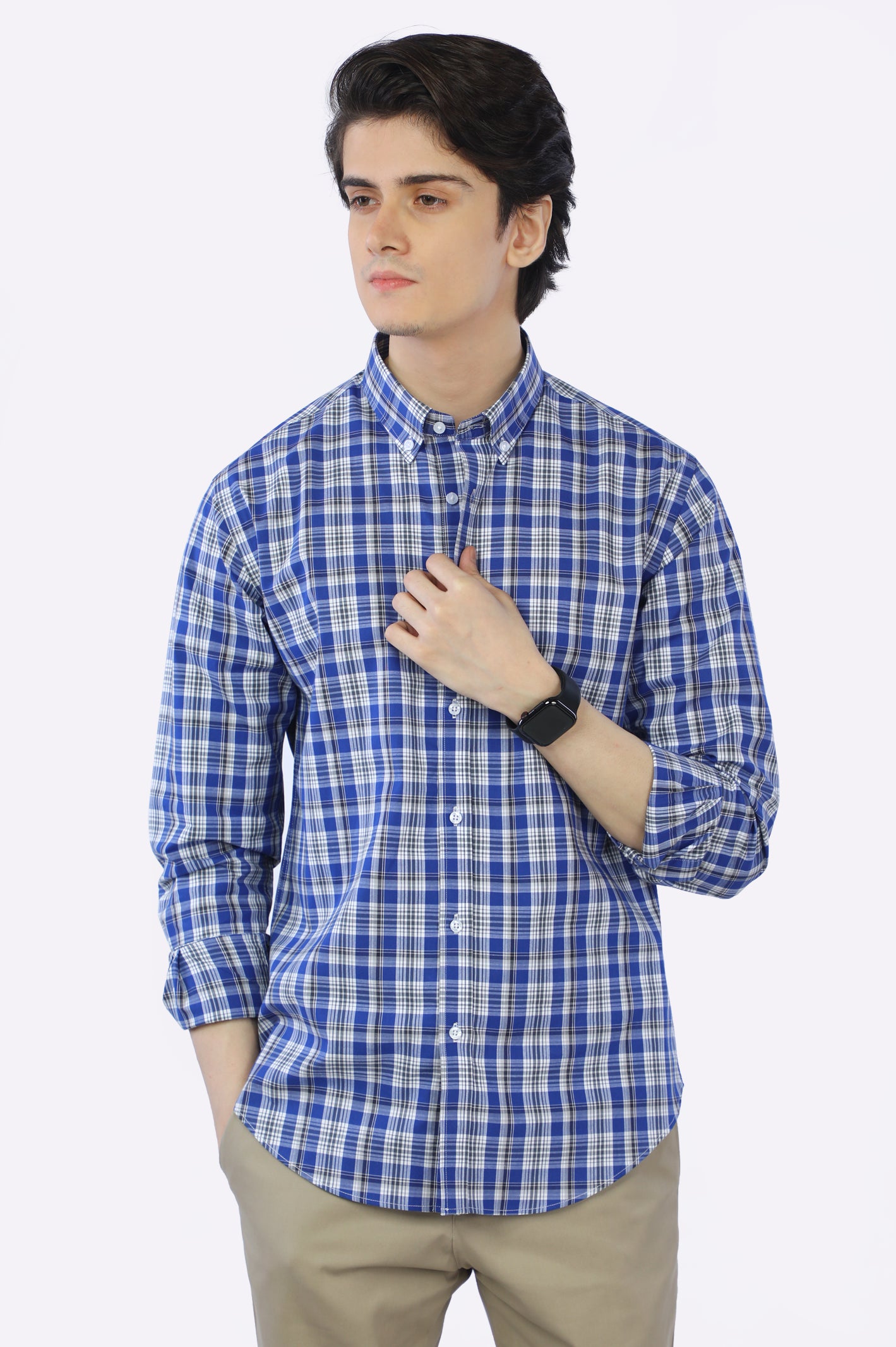 Royal Blue Tattersall Check Casual Shirt From Diners