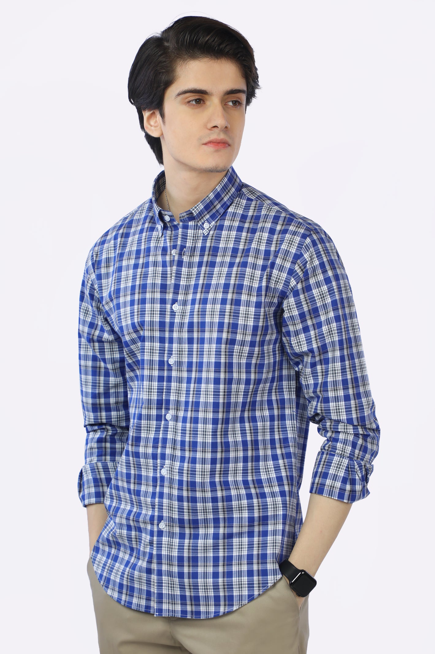 Royal Blue Tattersall Check Casual Shirt From Diners