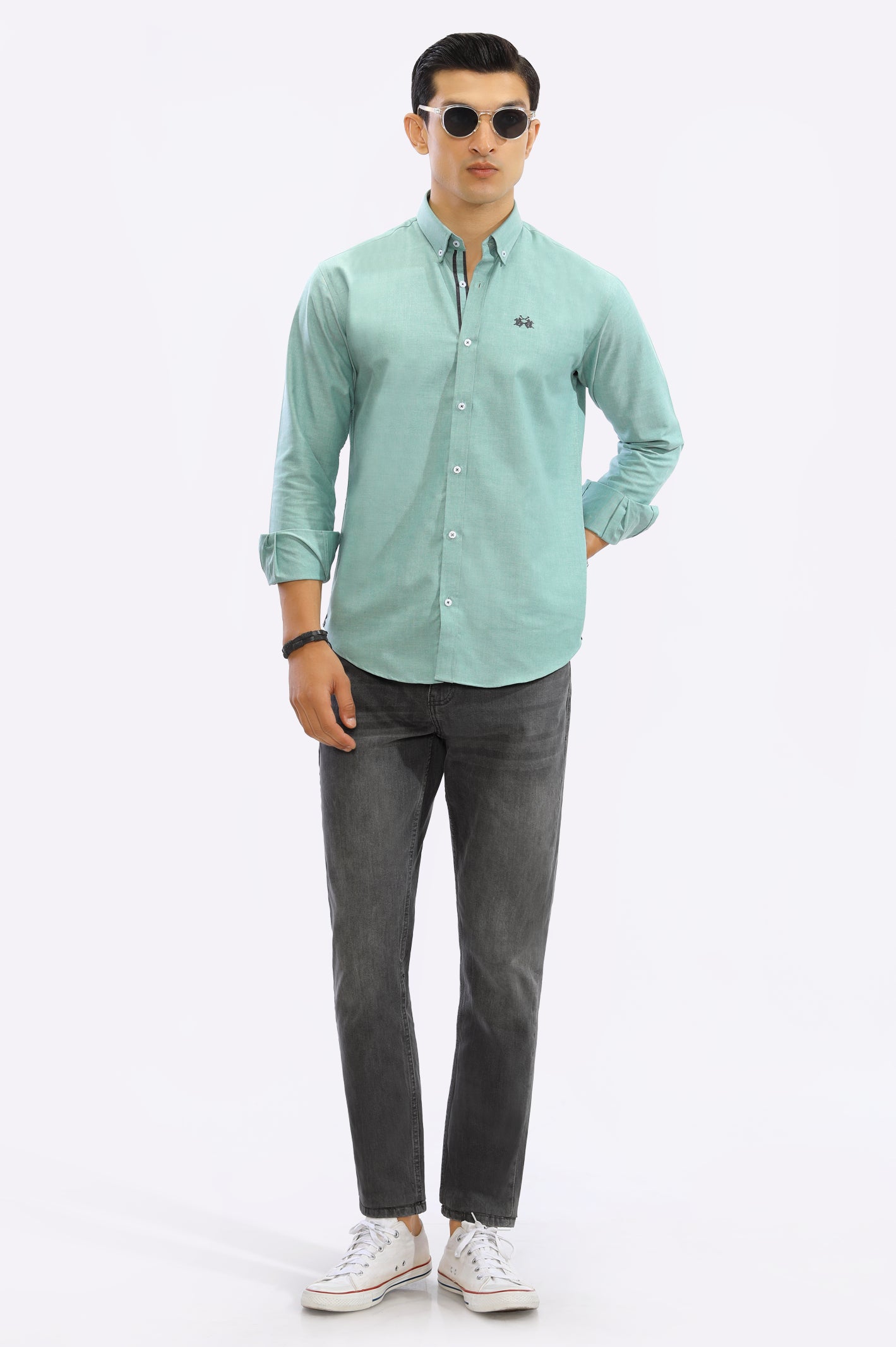 Light Green Textured Casual Shirt From Diners