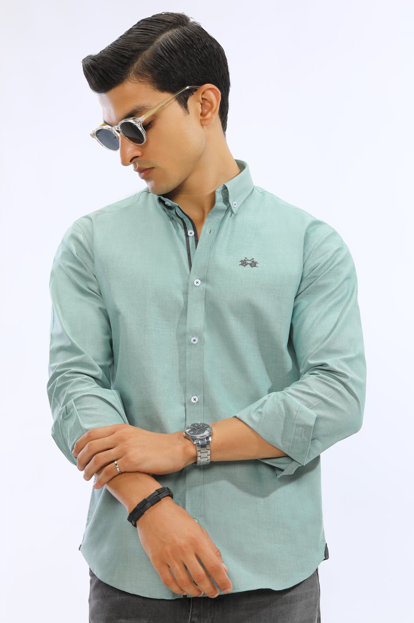 Light Green Textured Casual Shirt From Diners