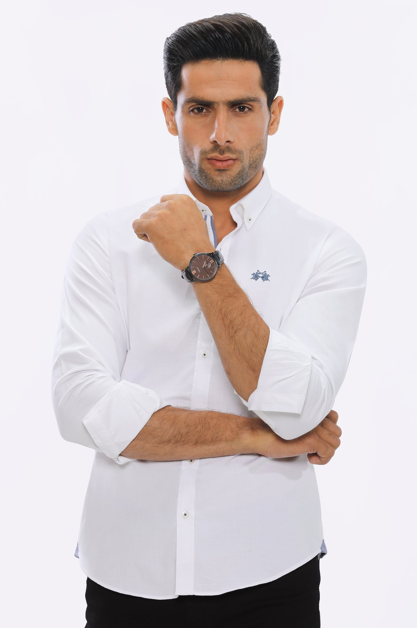 White Textured Casual Shirt From Diners