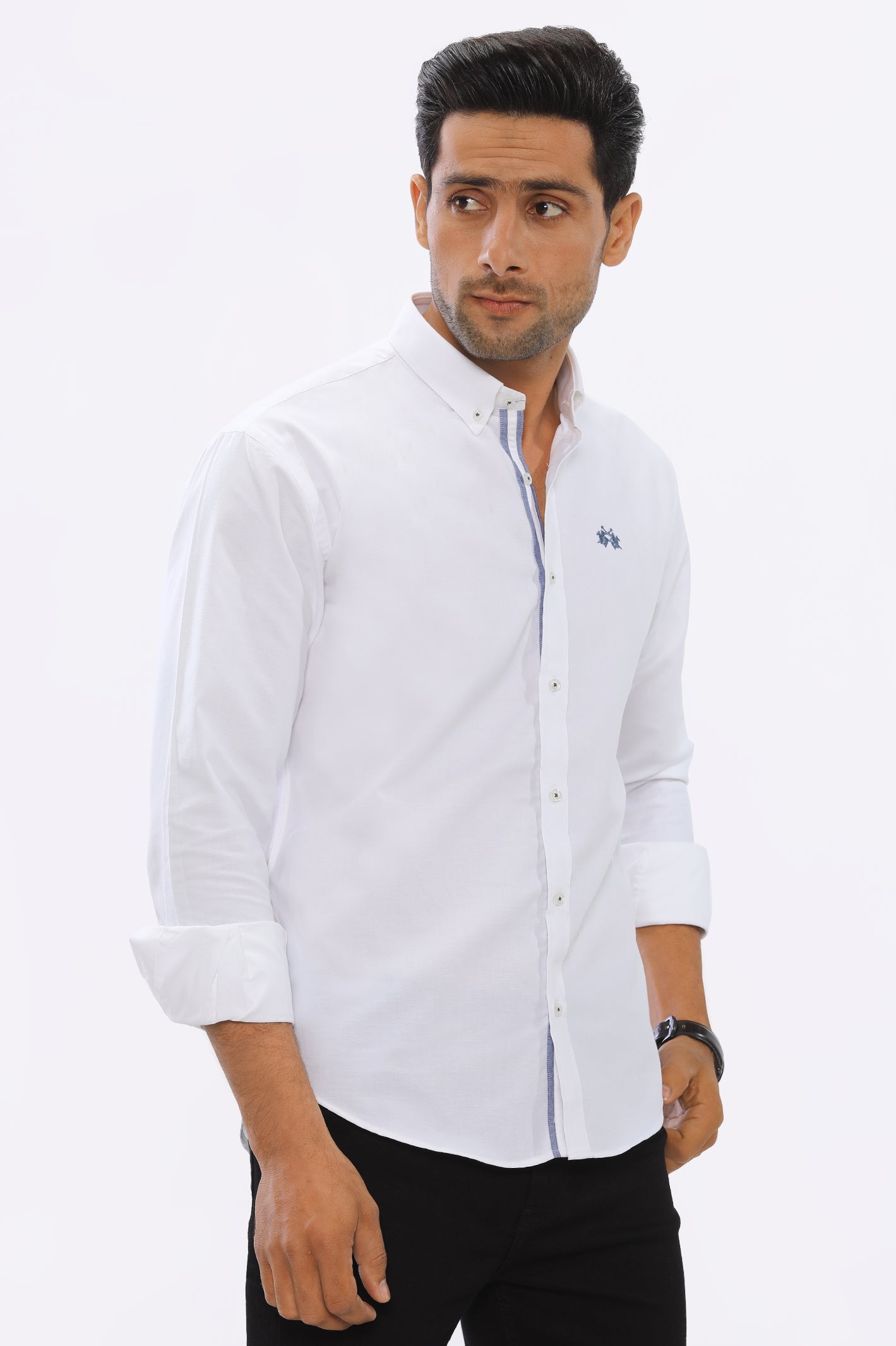 White Textured Casual Shirt From Diners