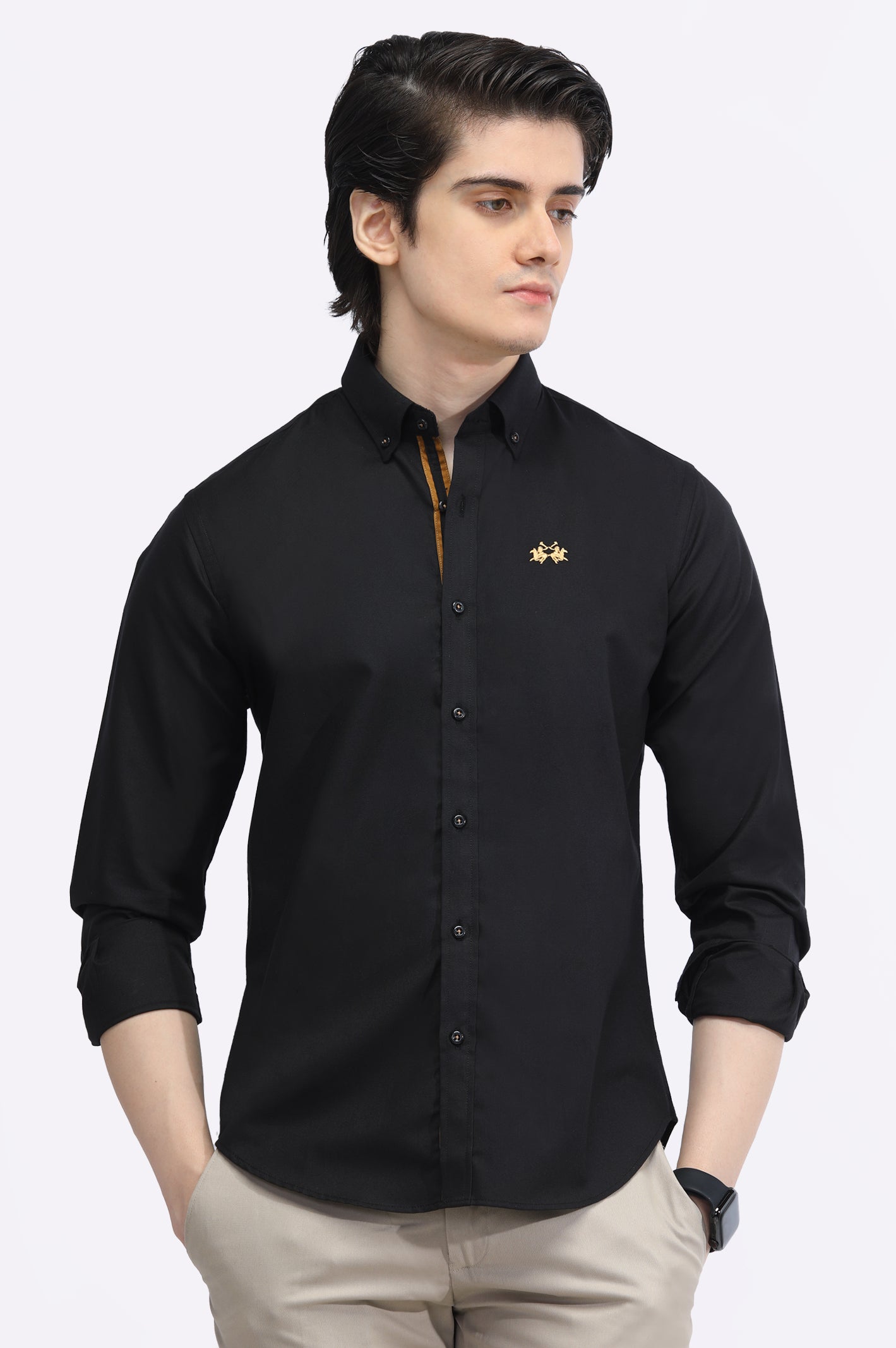 Black Textured Casual Shirt From Diners
