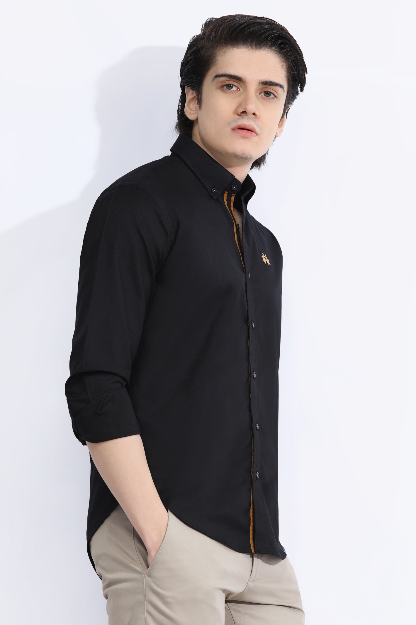 Black Textured Casual Shirt From Diners