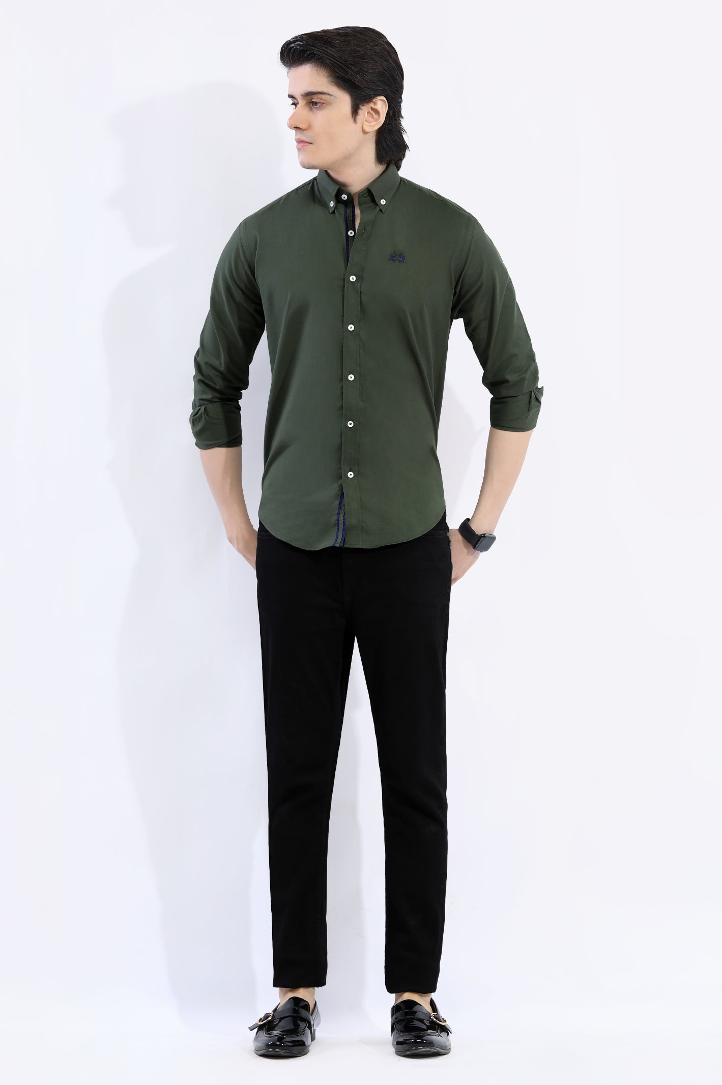 Olive Textured Casual Shirt From Diners