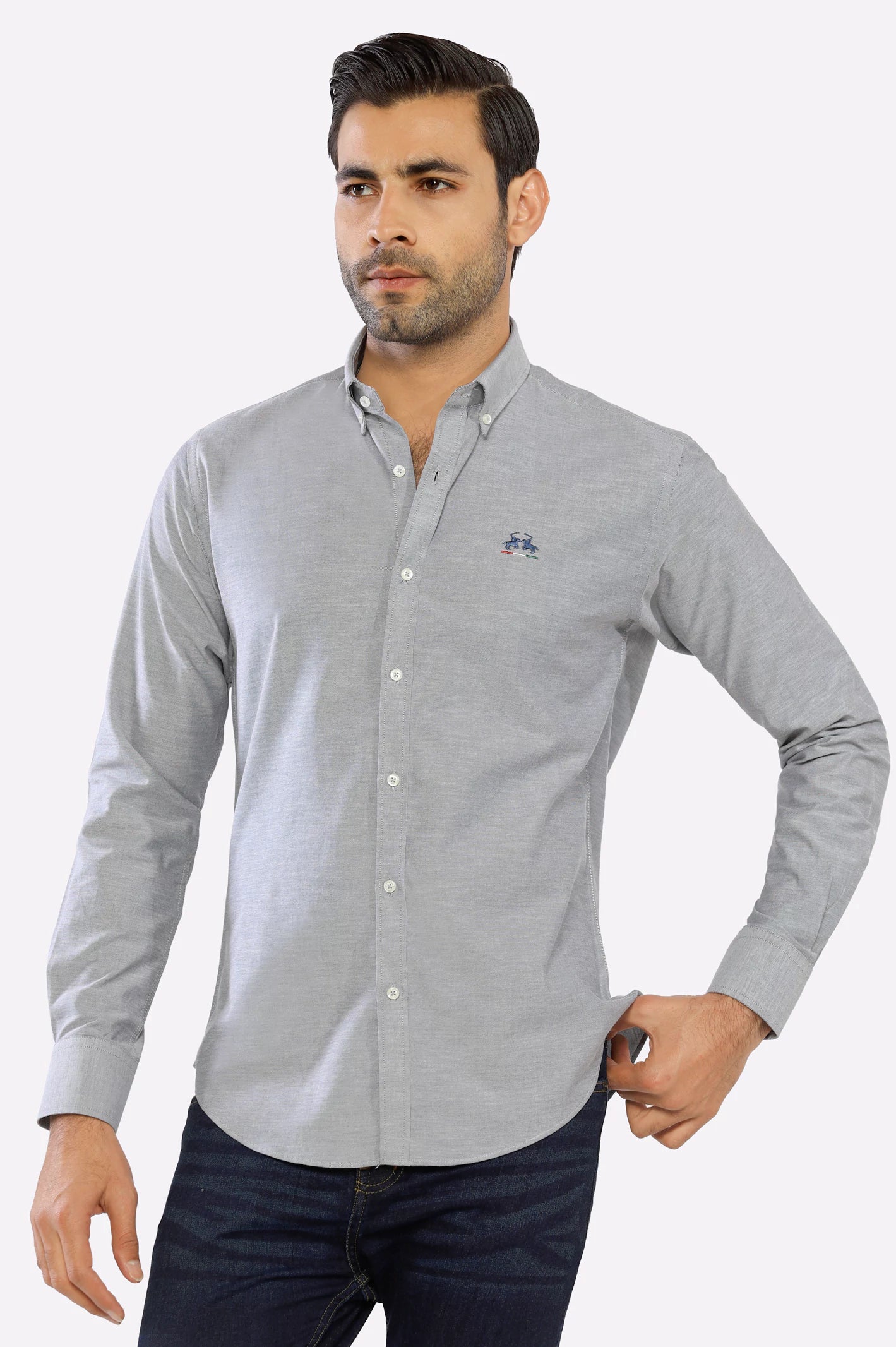 Light Grey Textured Casual Shirt