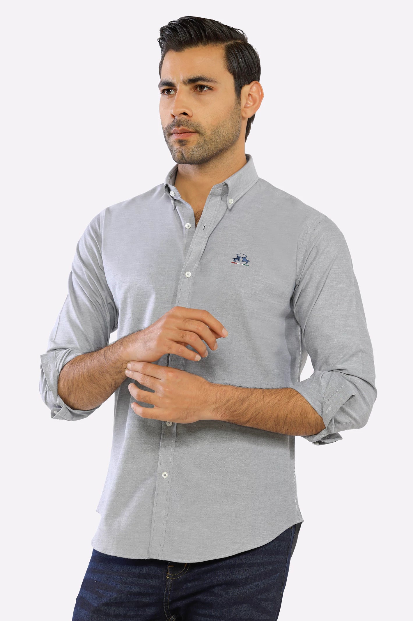 Men Light Grey Textured Casual Shirt