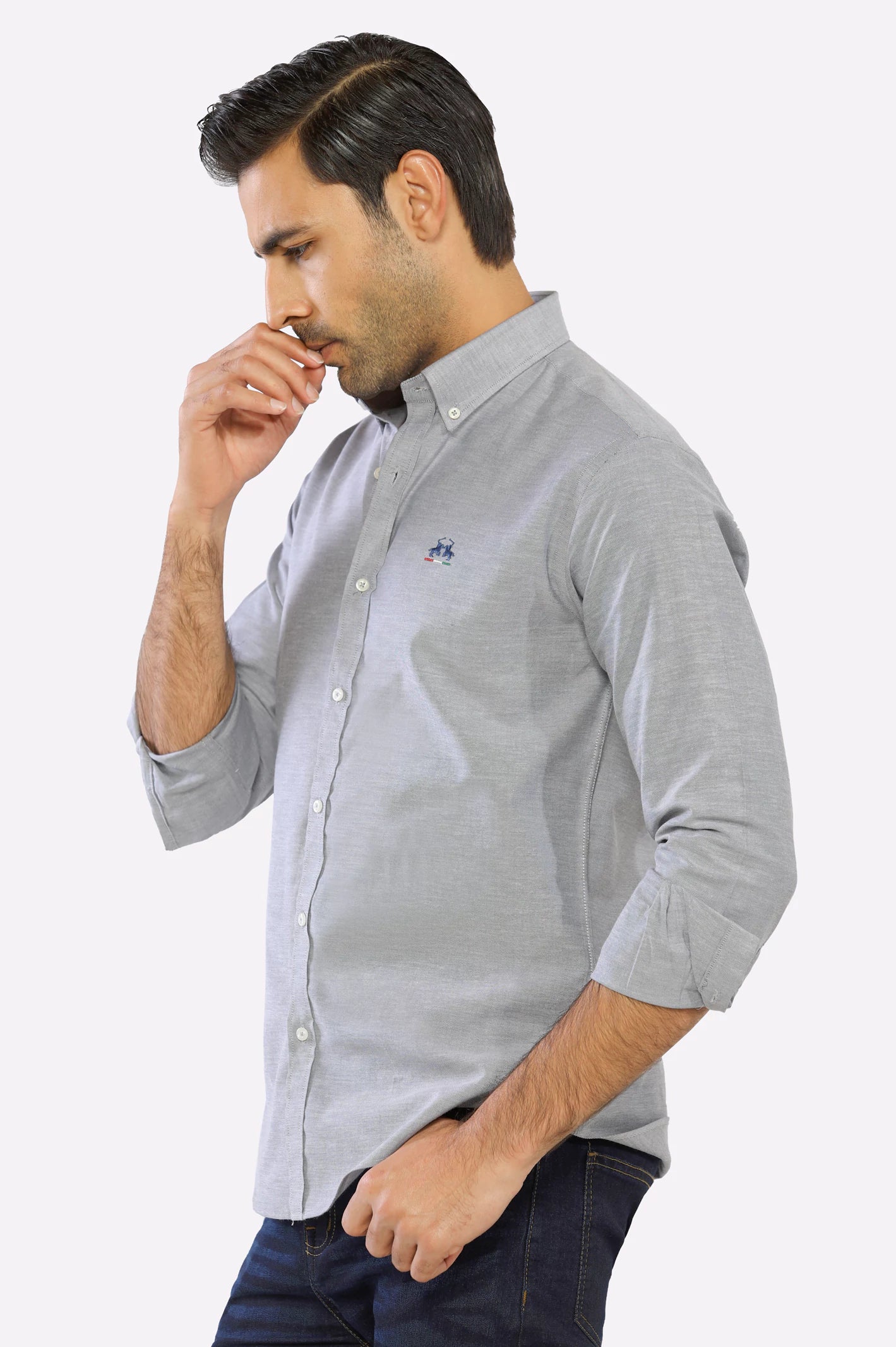 Light Grey Textured Casual Shirt for Men