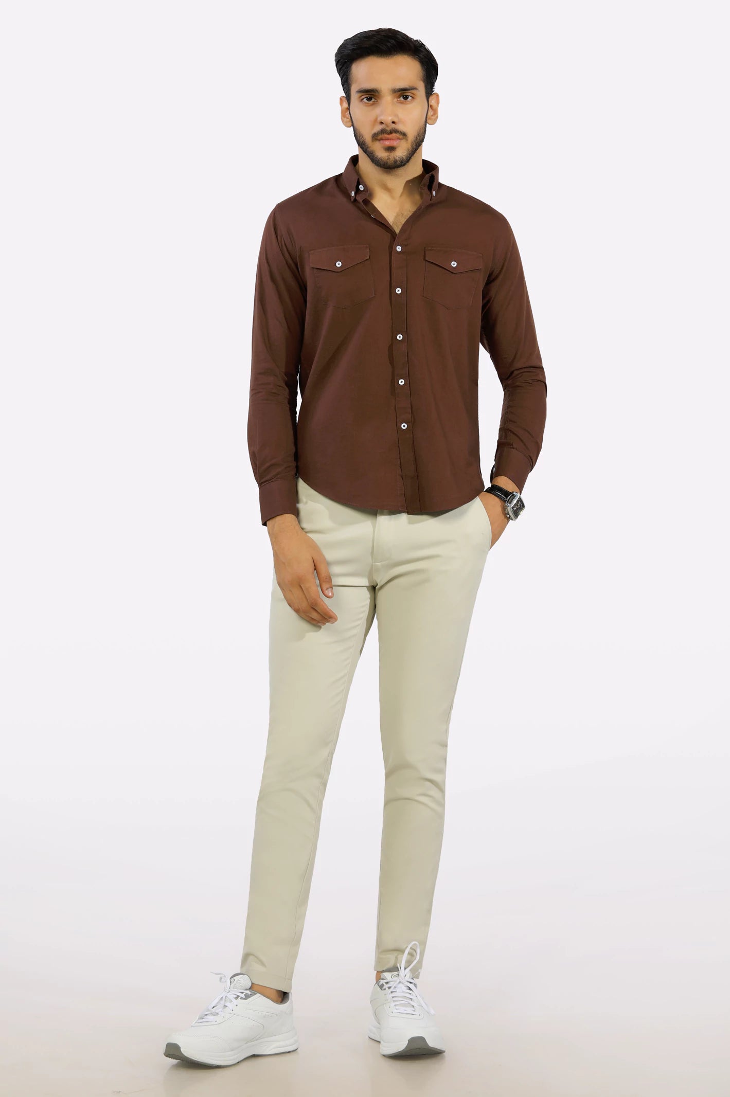 Brown Plain Casual Shirt for Mens