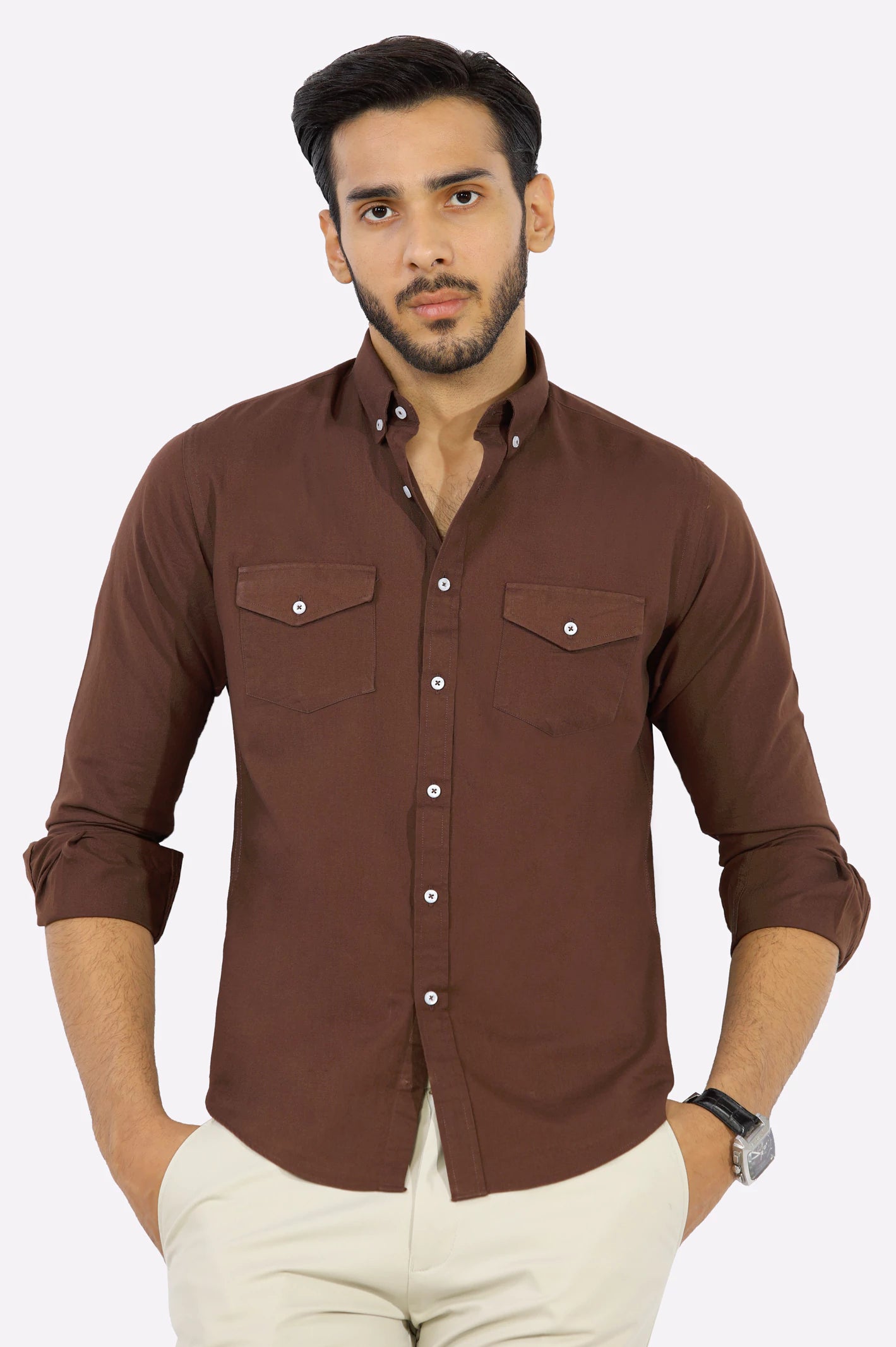 Brown Plain Casual Shirt